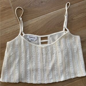 Bebe Ivory Sequin Crop Top